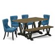 Pemberly Row 6-Piece Wood Rectangular Dining Set in Jacobean/Black