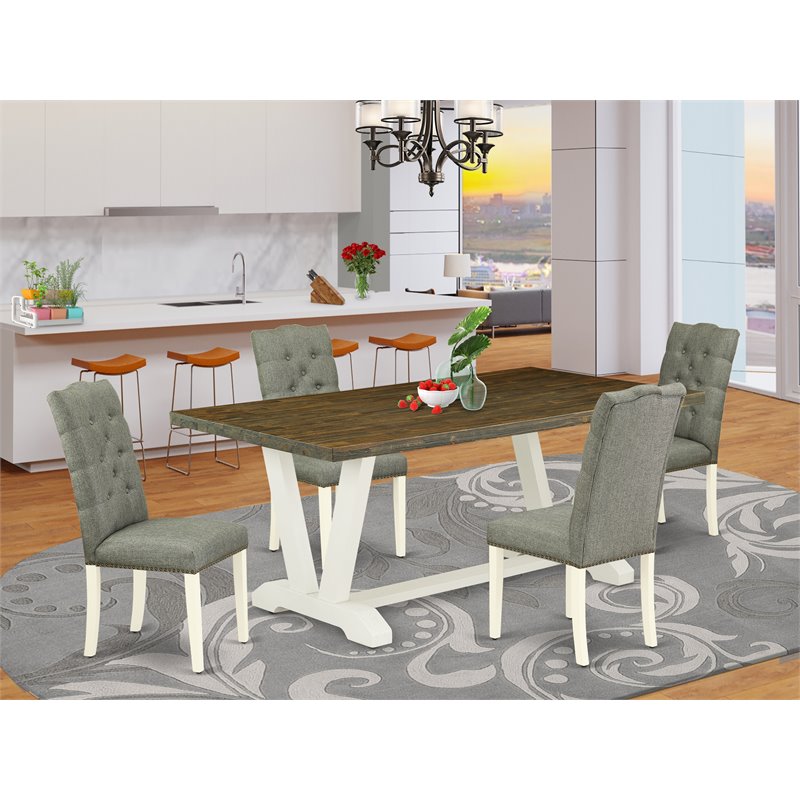 Pemberly Row 5-Piece Wood Dining Set with Linen Fabric Seats in Smoke