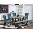 Pemberly Row 6-Pc Wood Dining Set with Black Table and Cement Bench