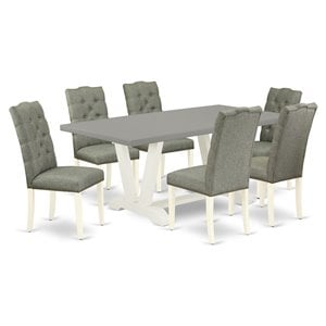 Pemberly Row 7-Piece Wooden Dining Set with Upholstered Chairs in Smoke