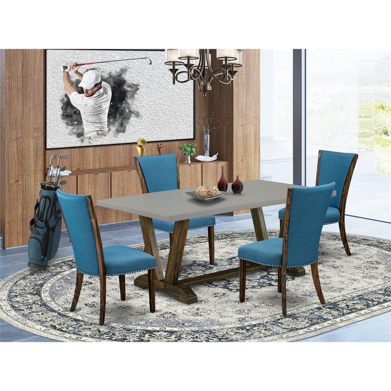 Pemberly Row 5-Piece Wood Kitchen Table Set with Parson Chairs in Brown