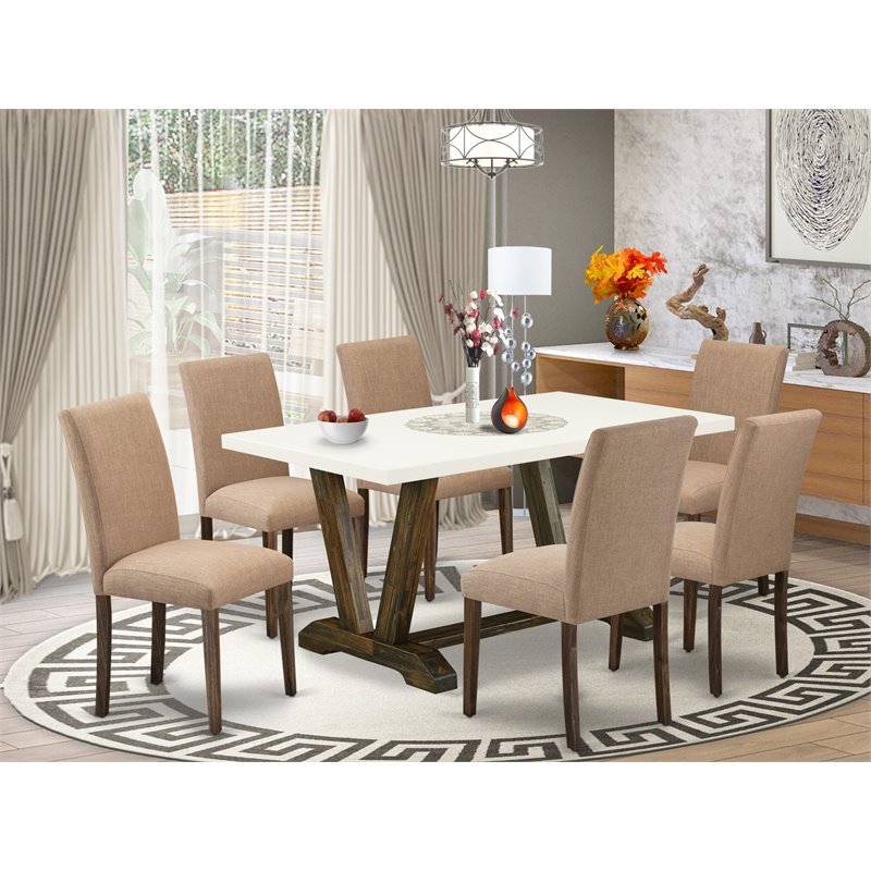Pemberly Row 7-Piece Wood Dining Table Set with 6 Modern Chairs in Brown