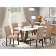 Pemberly Row 7-Piece Wood Dining Table Set with 6 Modern Chairs in Brown