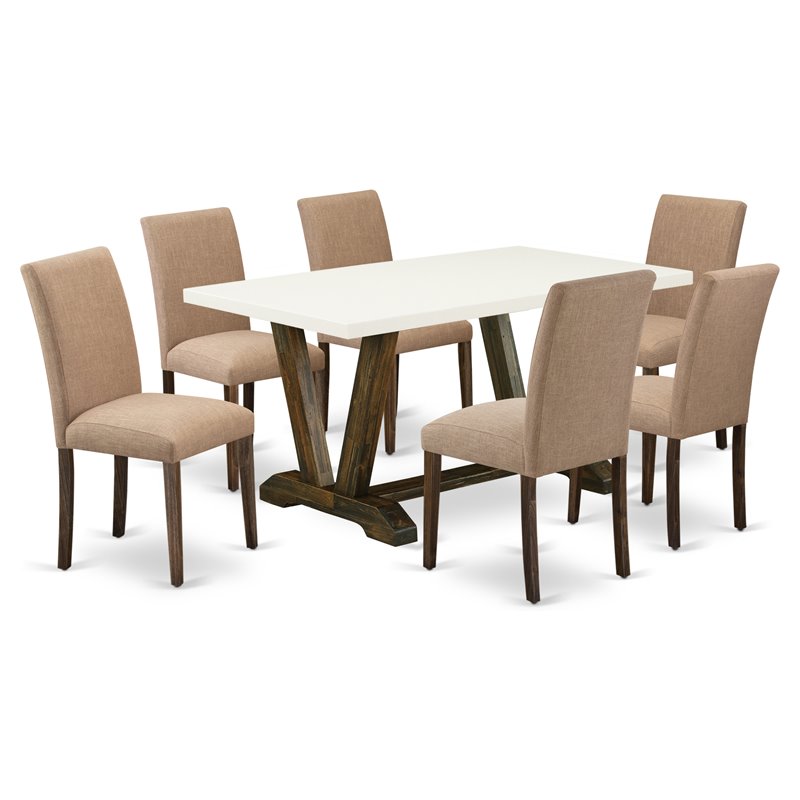 Pemberly Row 7-Piece Wood Dining Table Set with 6 Modern Chairs in Brown
