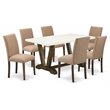 Pemberly Row 7-Piece Wood Dining Table Set with 6 Modern Chairs in Brown