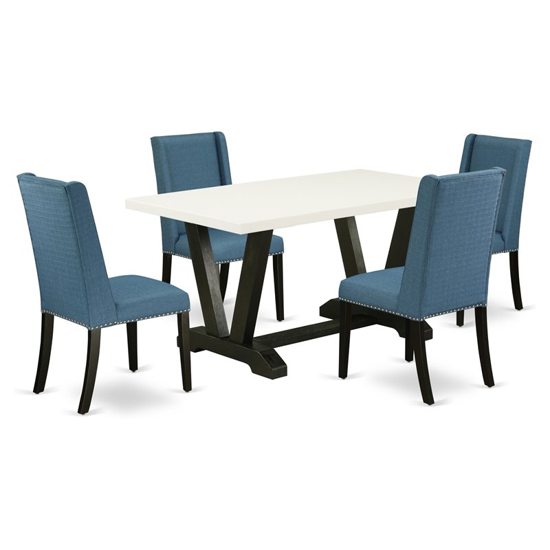 Pemberly Row 5-Piece Wood Dinette Set with Blue Parson Chairs in Black
