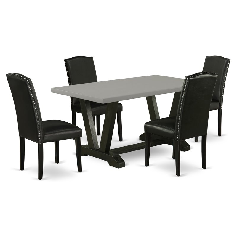 Pemberly Row 5-Piece Wood Dining Set with Cement Table in Black Finish