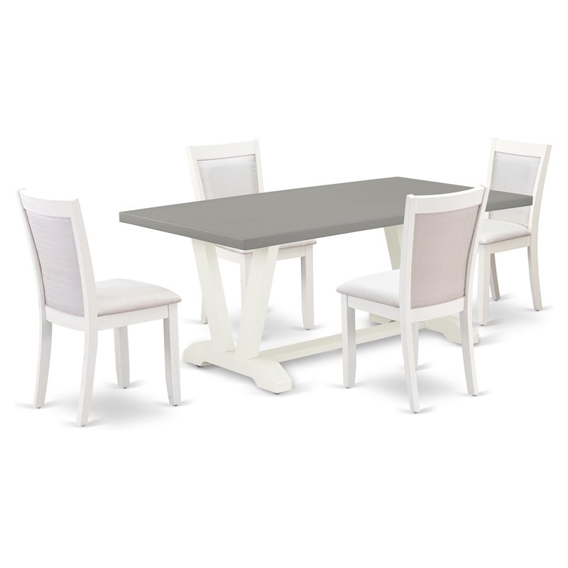 Pemberly Row 5-Piece Acacia Wood Dining Set in White/Cream/Cement Finish
