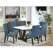 Pemberly Row 7-Piece Wood Dining Table Set in Black/Mineral Blue Finish