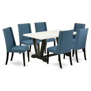 Pemberly Row 7-Piece Wood Dining Table Set in Black/Mineral Blue Finish
