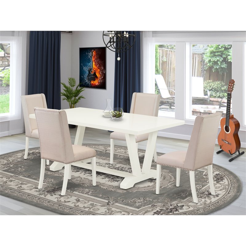 Pemberly Row 5-Piece Rubber Wood Dining Set with Nail Heads in White