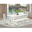 Pemberly Row 6-Piece Wood Dining Set with Linen White Table and Bench