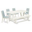 Pemberly Row 6-Piece Wood Dining Set with Linen White Table and Bench