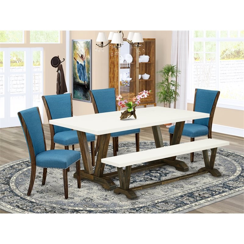 Pemberly Row 6-Piece Wood Dining Table Set in Jacobean and Black