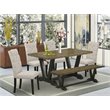Pemberly Row 6-Piece Wood Dining Set with Bench and Doeskin Linen Chairs