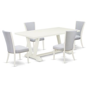 Pemberly Row 5-Piece Dining Set with Rubber Wood Chairs in White