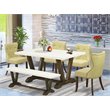 Pemberly Row 6-Piece Dining Set with Wood Table Parson Chairs and Bench