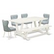 Pemberly Row 6-Piece Dining Set with Rubber Wood Table and Baby Blue Chairs