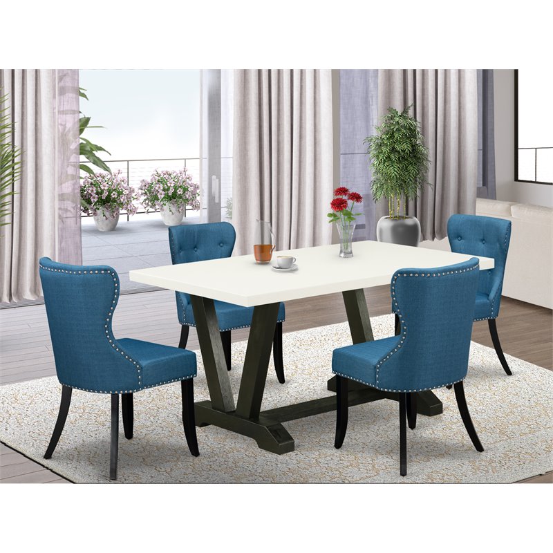 Pemberly Row 5-Piece Wood Dining Table Set in White/Black Finish