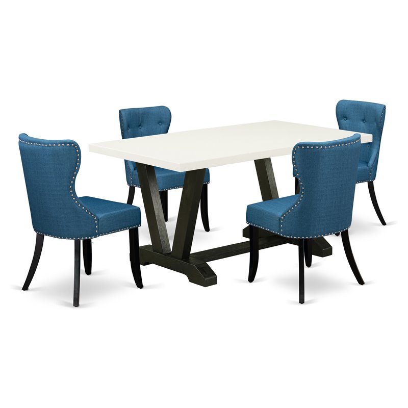 Pemberly Row 5-Piece Wood Dining Table Set in White/Black Finish