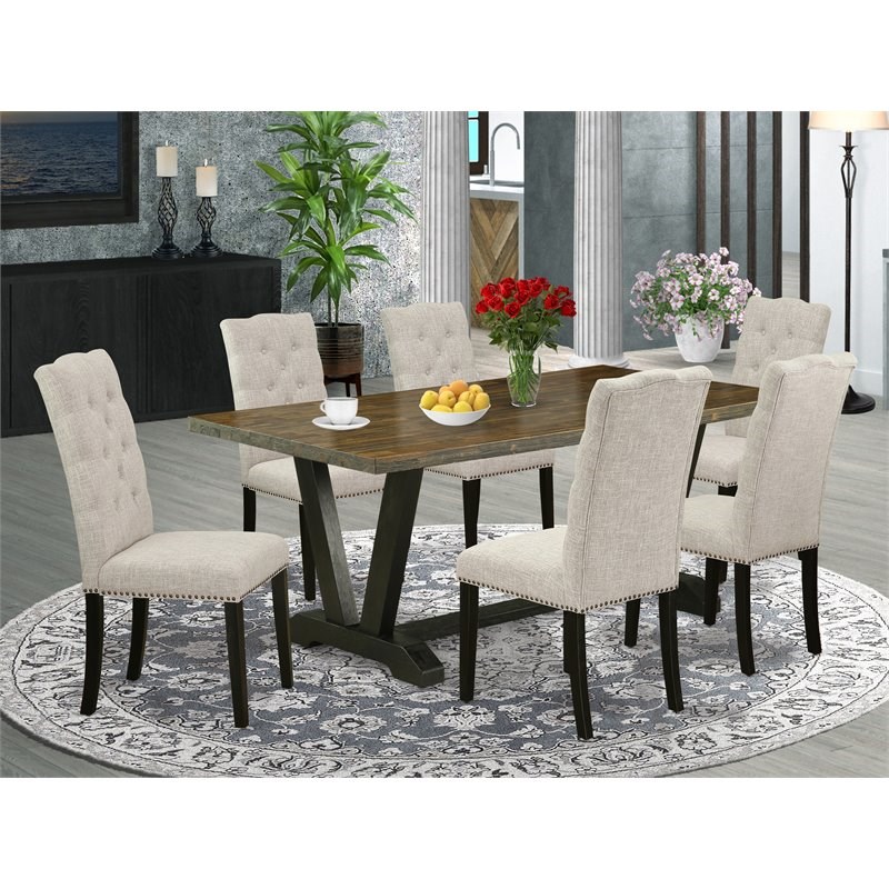 Pemberly Row 7-Piece Dining Set in Doeskin Gray with Upholstered Chairs