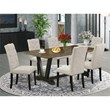 Pemberly Row 7-Piece Dining Set in Doeskin Gray with Upholstered Chairs