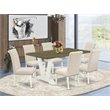 Pemberly Row 7-Piece Dining Table Set in White and Light Beige Finish