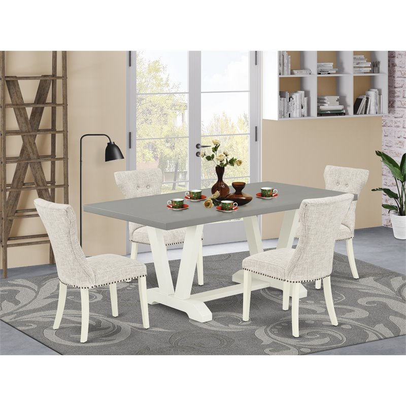 Pemberly Row 5-Piece Dining Set with Wood Table and Doeskin Fabric Chairs