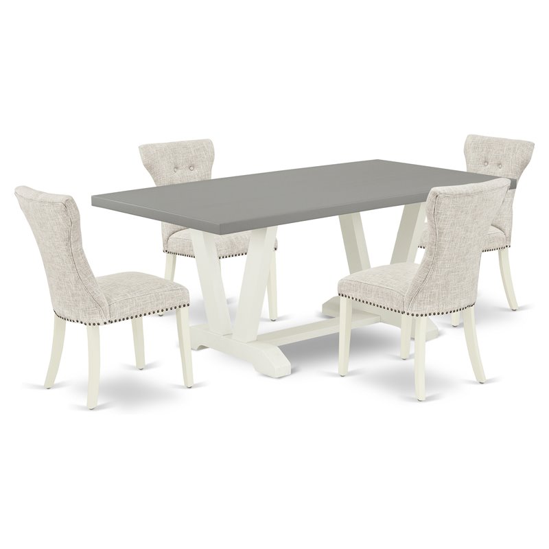 Pemberly Row 5-Piece Dining Set with Wood Table and Doeskin Fabric Chairs