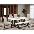 Pemberly Row 6-Piece Dining Set with Black Table Bench and Doeskin Chairs