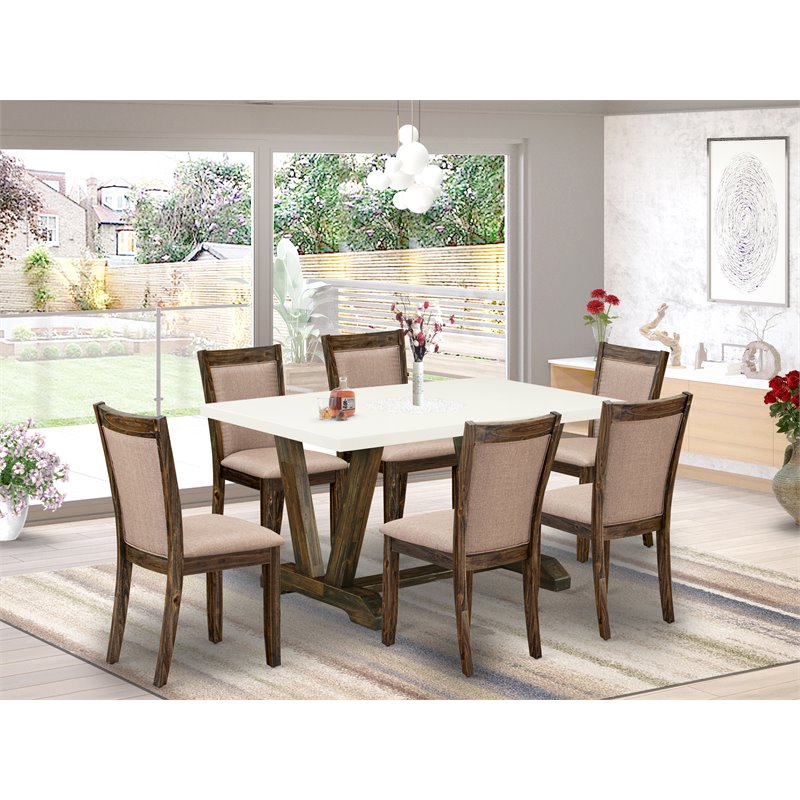 Pemberly Row 7-Piece Dining Set with Khaki Gray Chairs and Jacobean Table