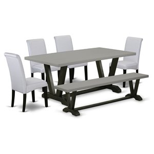 Pemberly Row 6-Piece Rubberwood Dining Set in Gray/Cement/Black Finish