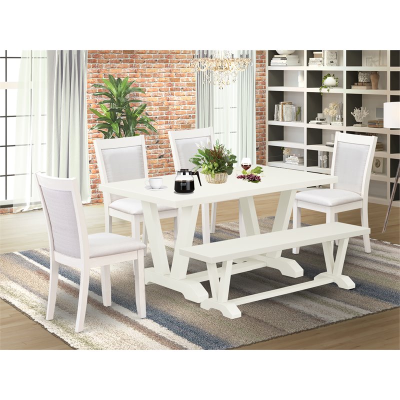 Pemberly Row 6-Piece Acacia Wood Dining Set in White & Cream