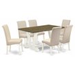 Pemberly Row 7-Piece Dining Table Set in Linen White & Cream