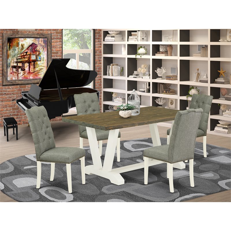 Pemberly Row 5-Piece Wood Dining Table Set in White and Jacobean