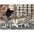 Pemberly Row 5-Piece Wood Dining Table Set in White and Jacobean