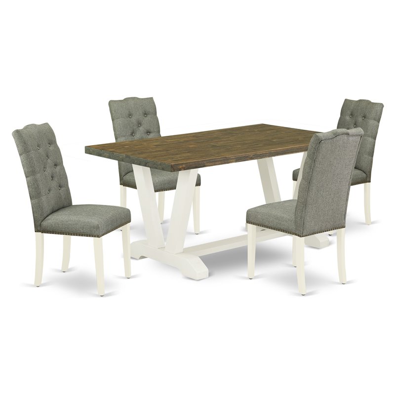Pemberly Row 5-Piece Wood Dining Table Set in White and Jacobean