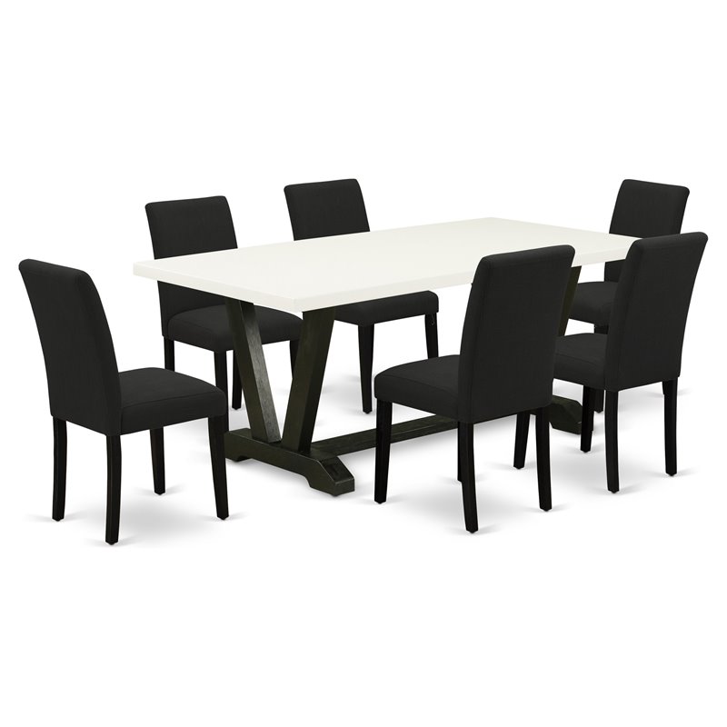 Pemberly Row 7-Piece Wood Dining Set in Linen White and Black