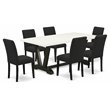 Pemberly Row 7-Piece Wood Dining Set in Linen White and Black