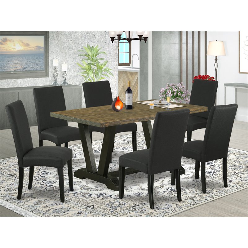 Pemberly Row 7-Piece Dining Set with Fabric Seats in Jacobean Black