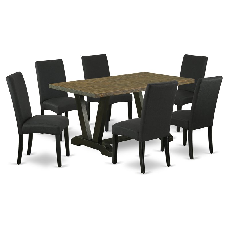 Pemberly Row 7-Piece Dining Set with Fabric Seats in Jacobean Black