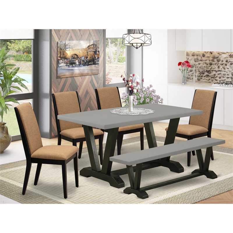 Pemberly Row 6-Piece Wood Dining Set in Black Light Sable and Cement