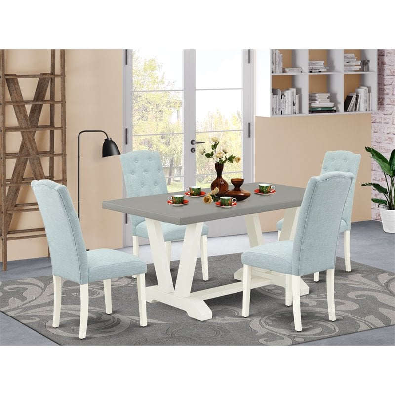 Pemberly Row 5-Piece Dining Set with Linen Fabric Seats in Baby Blue