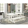 Pemberly Row 6-Piece Dining Room Set with Bench in Linen White