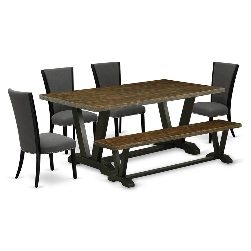 Pemberly Row 6-Piece Dining Set with High-Back Chairs in Gotham Gray