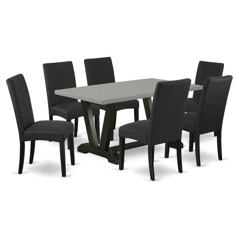Pemberly Row 7-Piece Wood Dining Room Set in Cement and Black Finish
