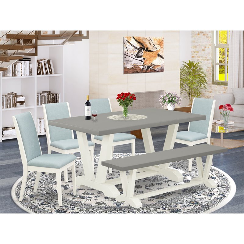 Pemberly Row 6-Piece Wood Dining Table Set in White and Cement Finish