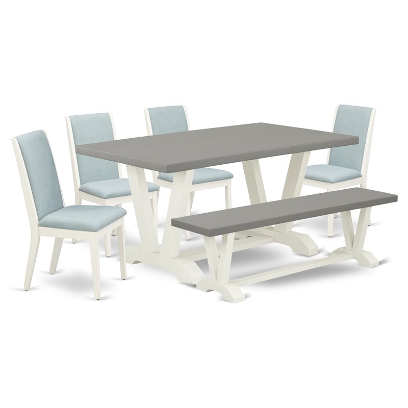Pemberly Row 6-Piece Wood Dining Table Set in White and Cement Finish