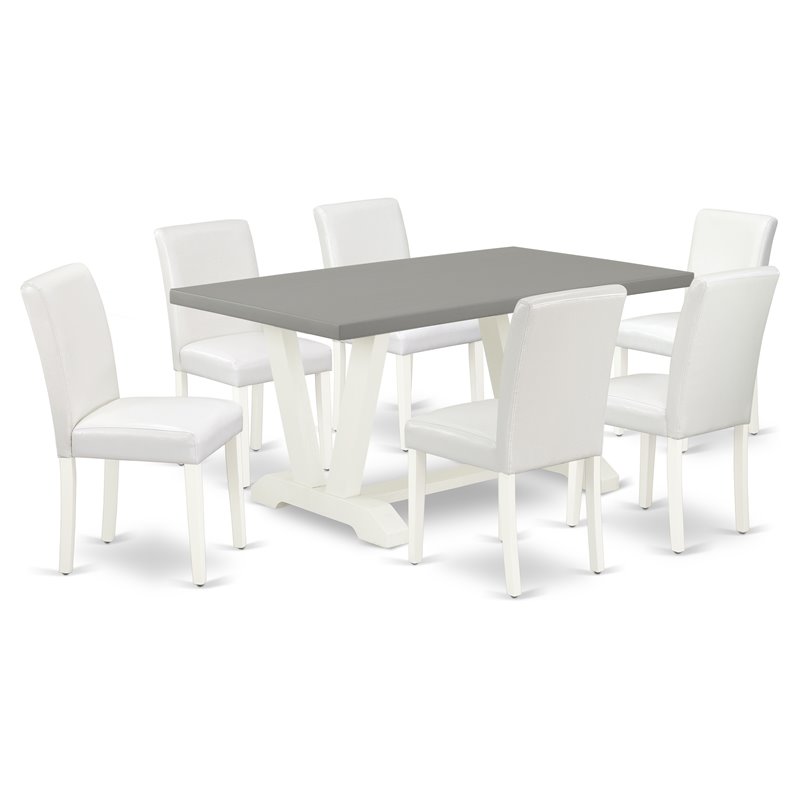 Pemberly Row 7-Piece Wood Dining Table Set in Linen White and Cement
