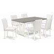 Pemberly Row 7-Piece Wood Dining Table Set in Linen White and Cement
